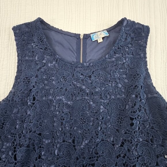 J Gee Tiered Eyelet Lace Dress Women’s XL Navy Blue Sleeveless Lined EUC VTG - Picture 4 of 14